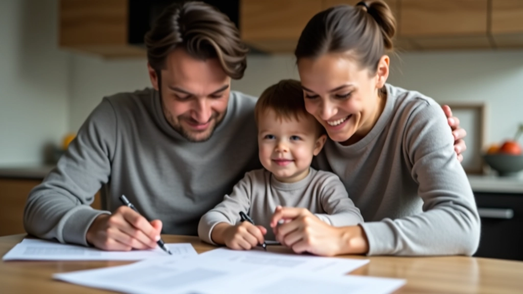 Familie mit Kind und Elterngeldunterlagen zur Steueroptimierung
