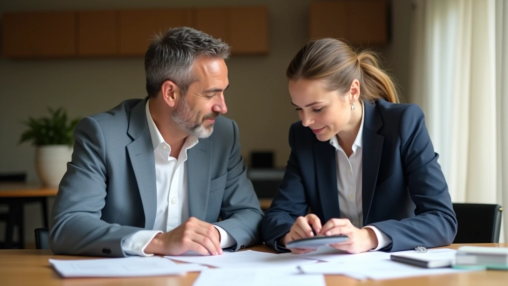 Ehepaar sitzt am Schreibtisch mit Dokumenten und Taschenrechner zur Steuerplanung